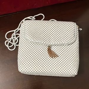 Vintage White Mesh Crossbody Purse with Tassel Accent Made in Hong Kong